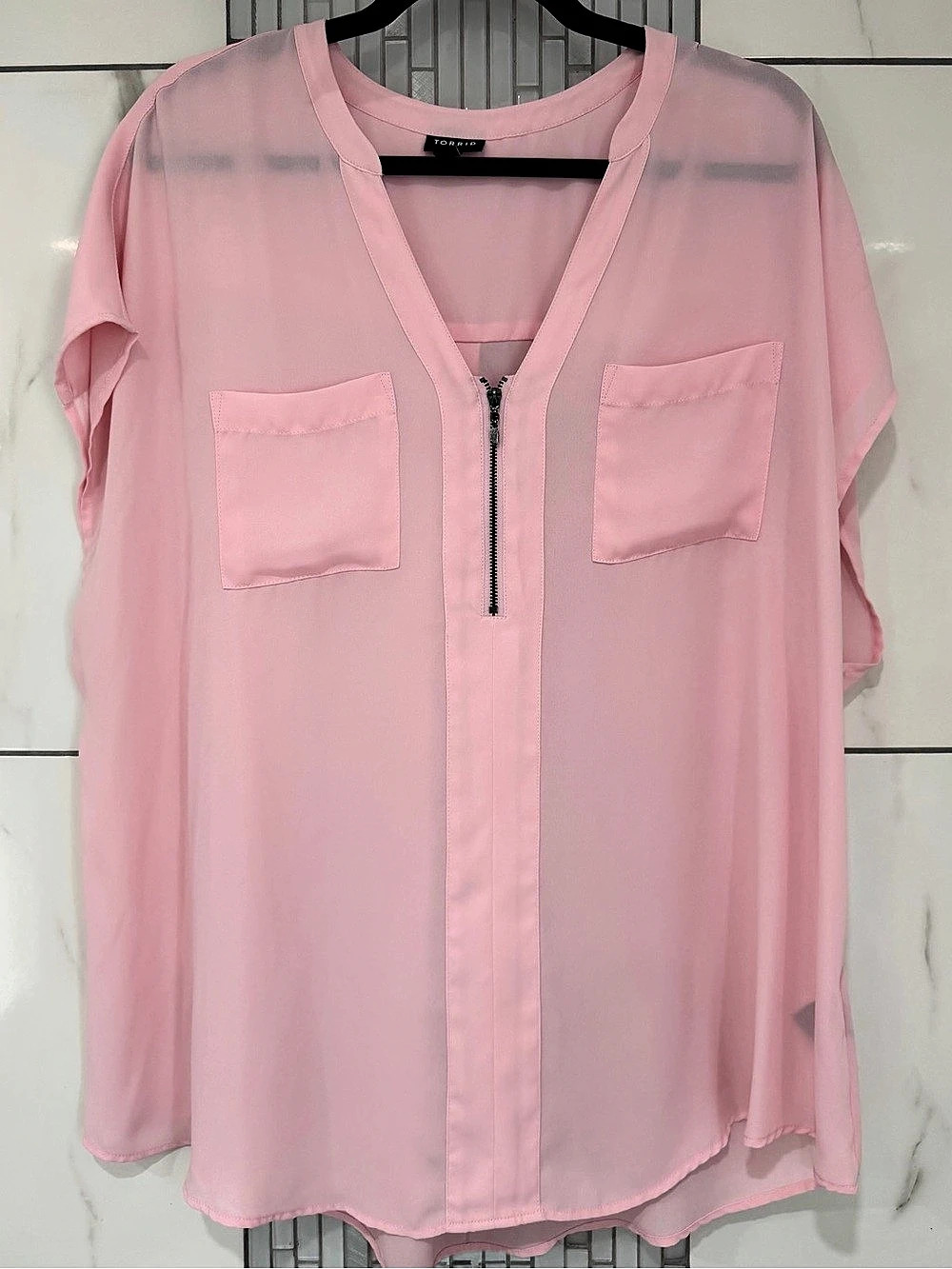 Torrid Size 2 18/20 Women’s Plus Blouse Shirt Light Pink Sheer Top